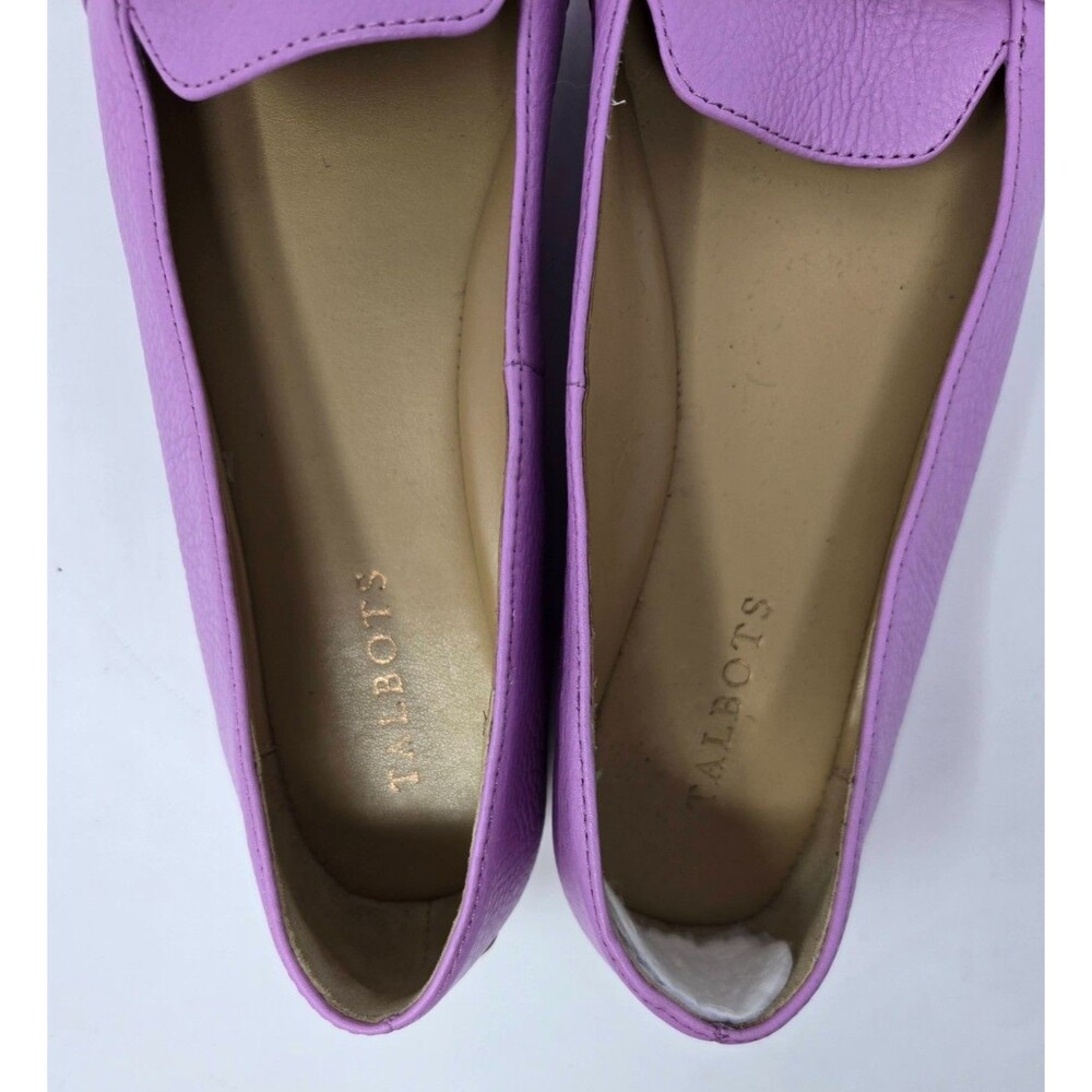 Talbots Lilac Purple Leather Loafers Gold Chain Flats Women's Size 8M Preppy - Picture 3 of 10